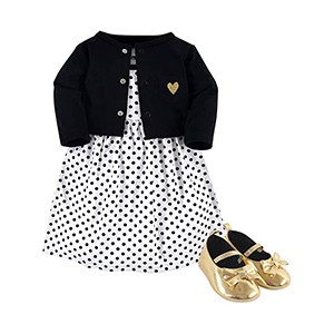 Baby Girls' Cotton Dress, Cardigan and Shoe Set